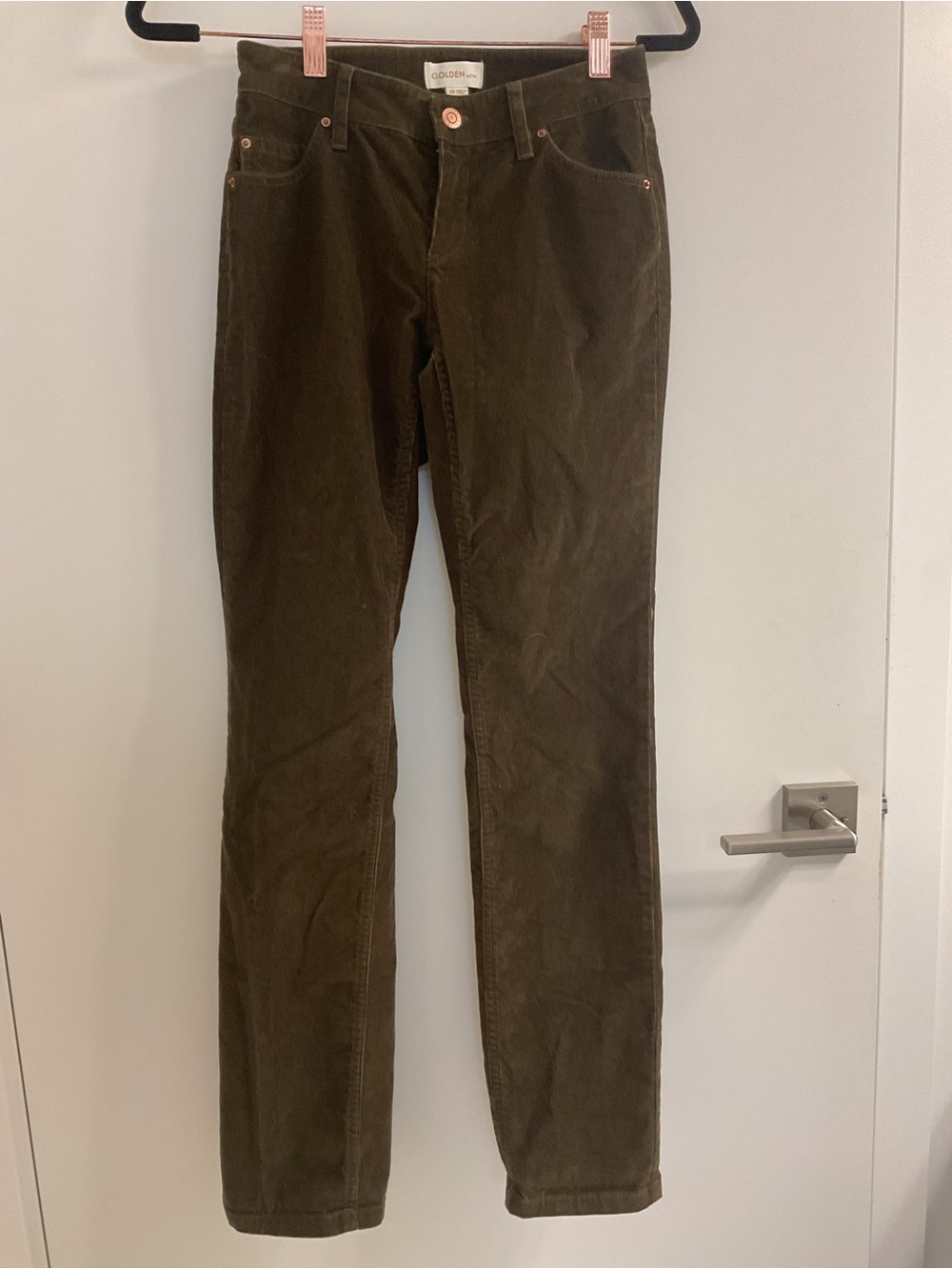 **Aritzia Golden by TNA* Low Waist Straight Leg Olive Corduroy Pants.